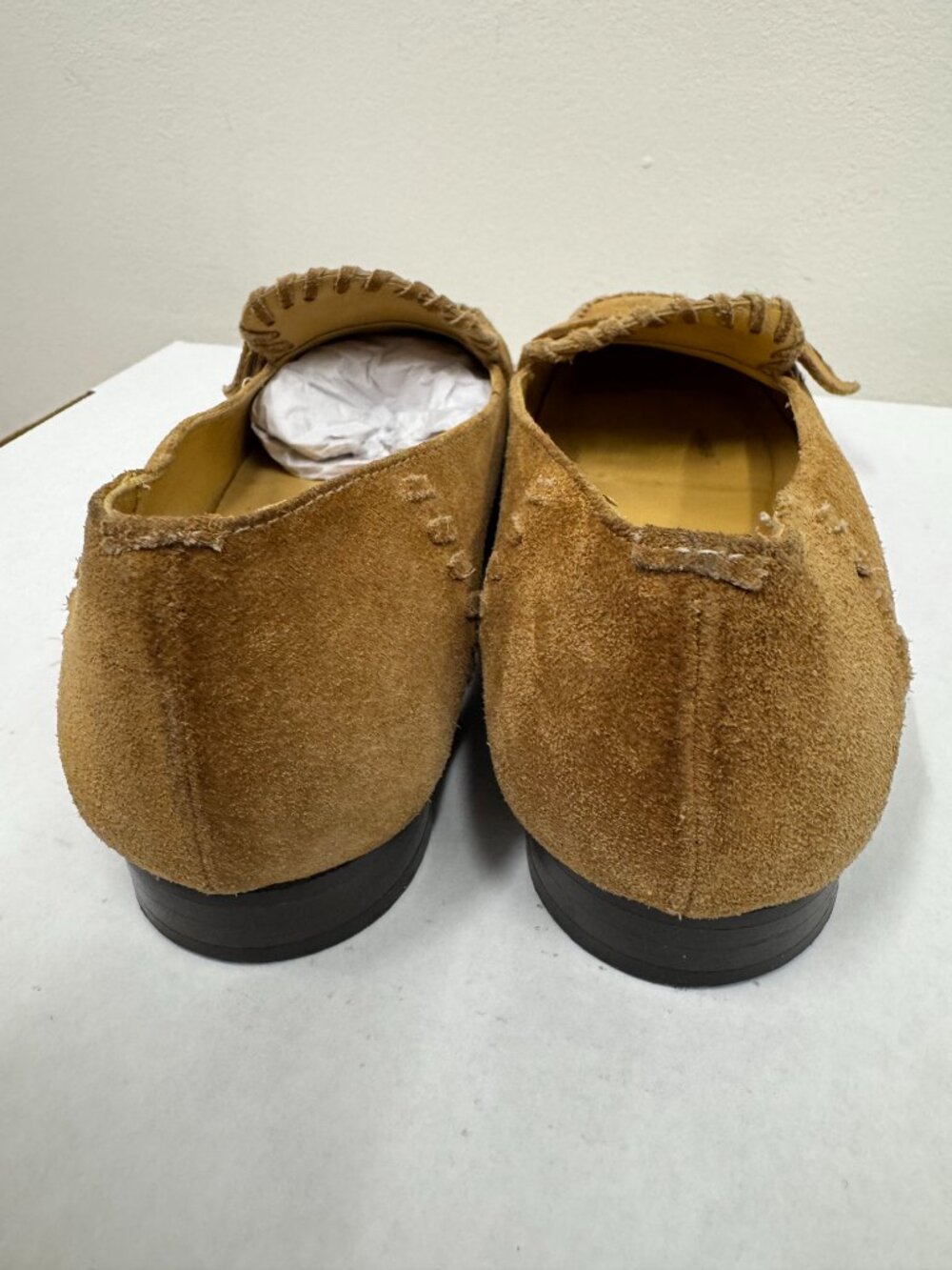 Vintage COACH Womens' Camel Natural Suede Flats Penny Loafers Buckle Stitch Deta - Picture 4 of 10